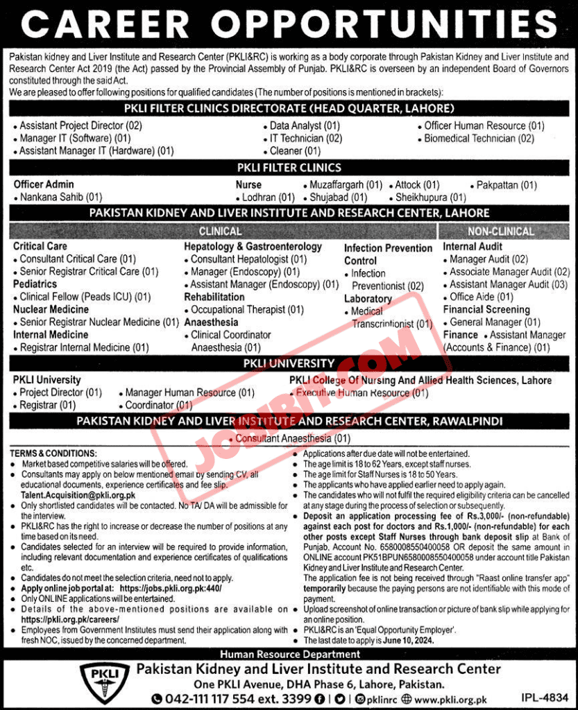 Jobs For 2024 Pakistan Kidney And Liver Institute PKLI