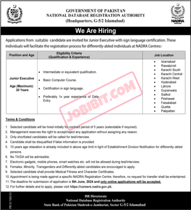 NADRA Jobs in 2024 Apply Online At www.nadra.gov.pk