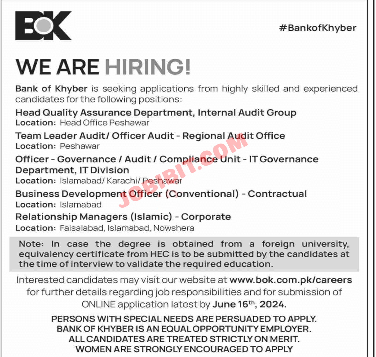 Jobs For 2024 Bank of Khyber BOK www.bok.com.pk