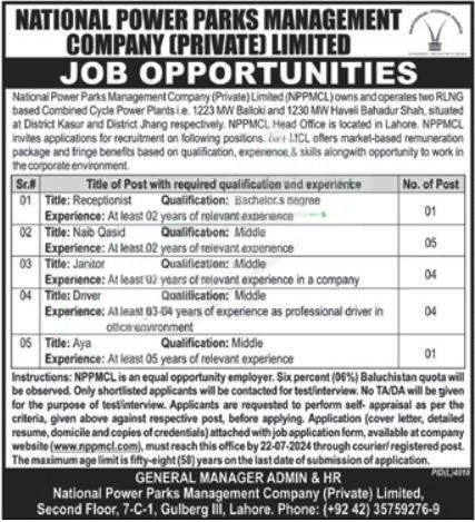 Jobs for 2024 National Power Parks Management Company NPPMCL
