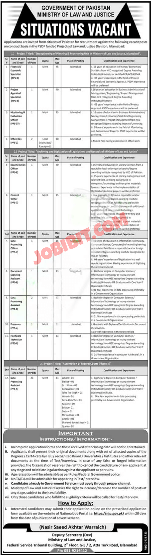  Ministry of Law and Justice Jobs In Pakistan