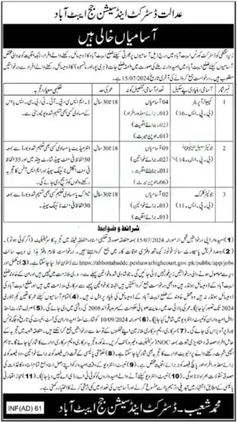 District and Session Court Abbottabad Latest Jobs in 2024