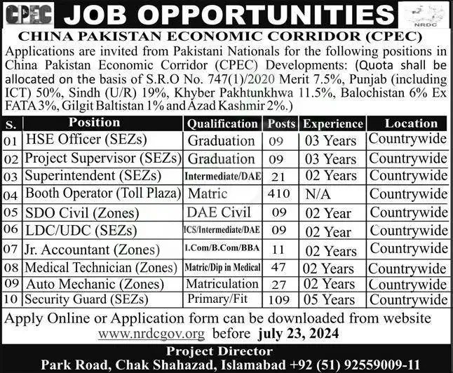 Latest CPEC Jobs 2024 Application Form www.nrdcgov.org