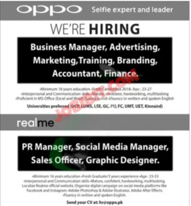 Oppo Jobs 2024 for Managers & Sales Officer (Male & Female)